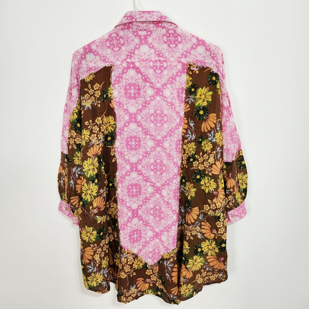 POL | New Paisley & Floral Oversized Button Up Top Medium - Picture 2 of 5